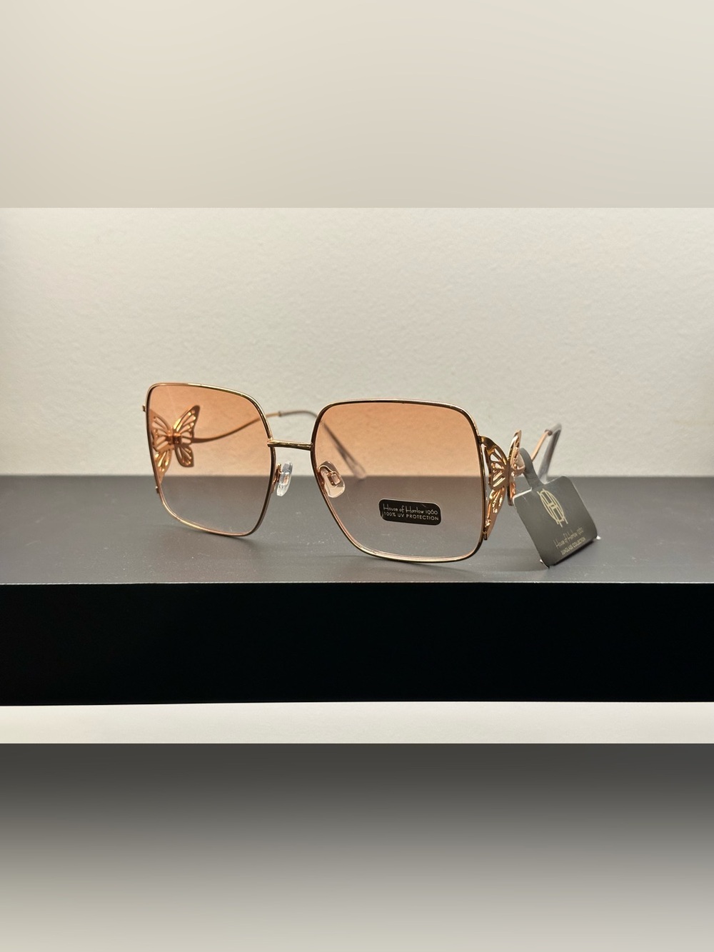House of Harlow 1960 Women's Rose Gold Butterfly Accent Sunglasses